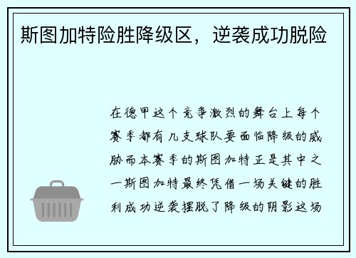 斯图加特险胜降级区，逆袭成功脱险